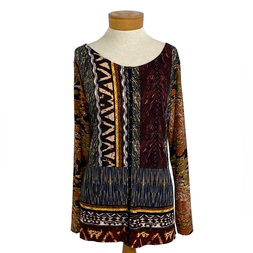 Max & Rina Tribal,Print Long Sleeve Tunic Med